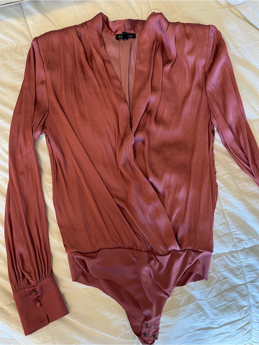 Dynamite Satin-Look Rust Wrap Bodysuit
